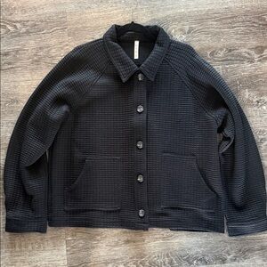 Women's Black Textured Button-Up Jacket